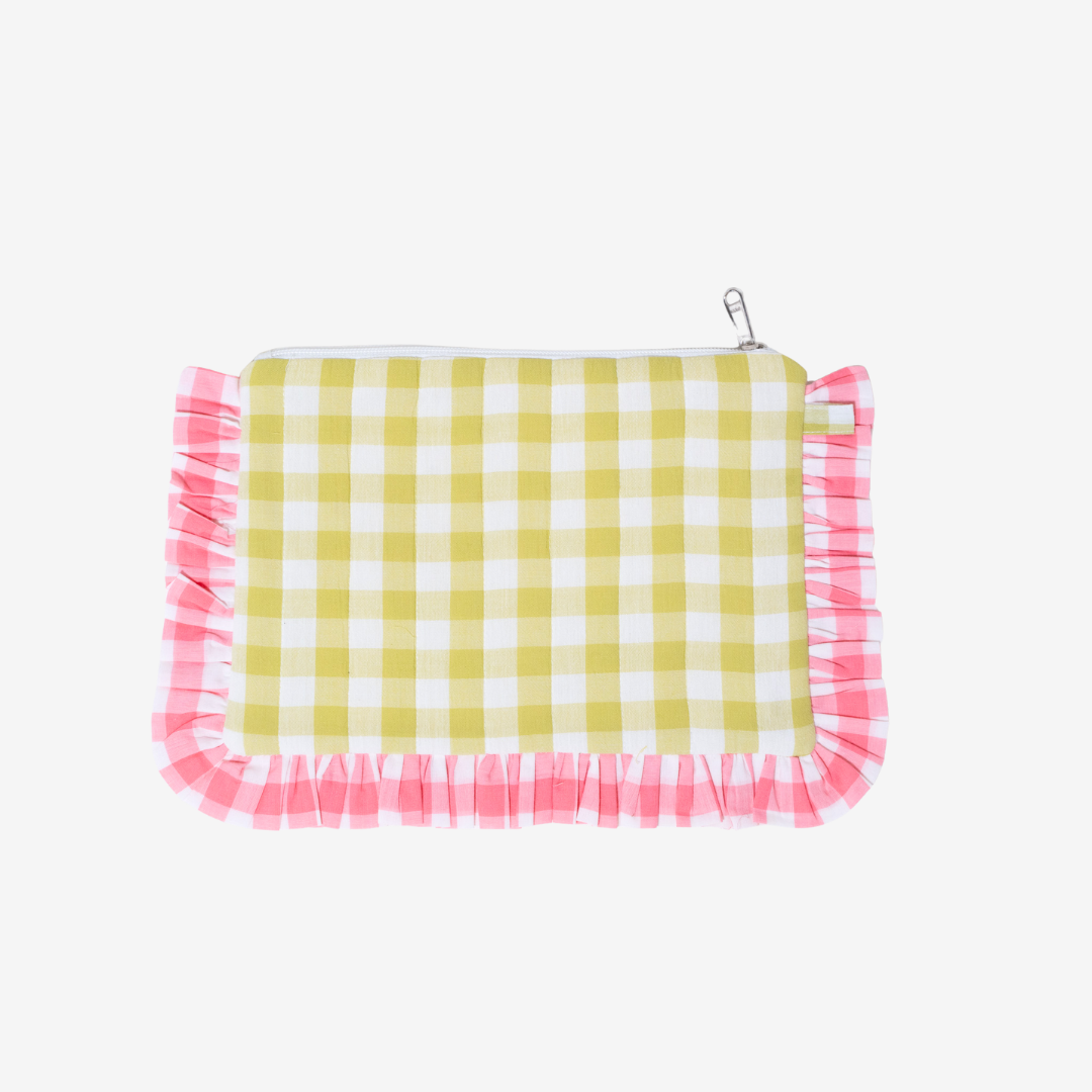 Flamingo Flirt Pouches | Quilted Ruffle Pouch Set